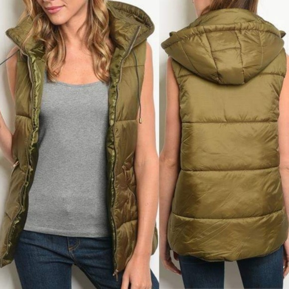 Luxe Label Jackets & Blazers - Hooded Olive Puffer Vest